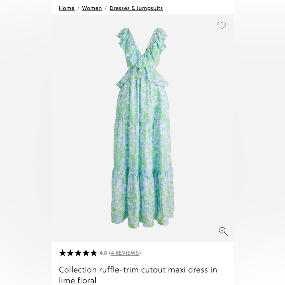 J. Crew Collection Ruffle Trim Cutout Maxi Dress Sz 2